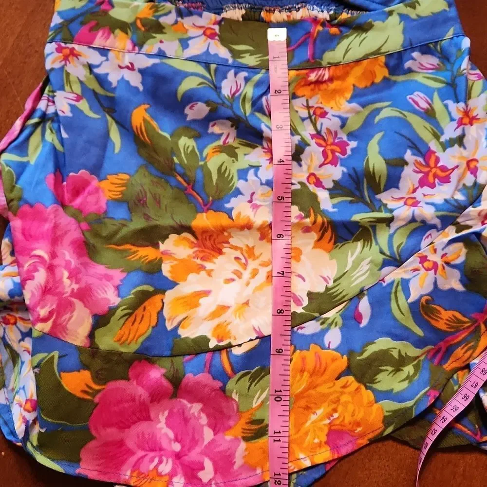 B.O.G Tropical Skort & Halter Crop Top Hawaiian Set, XS, Blue & Pink Floral
